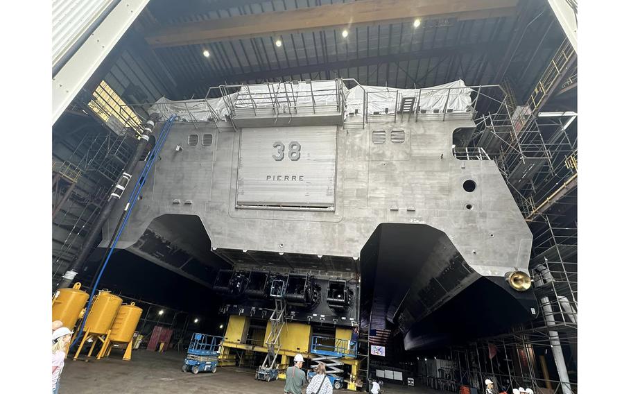 The U.S. Navy christened the future USS Pierre (LCS 38) as the newest, and final, Independence-variant Littoral Combat Ship on Saturday, May 18, 2024, in a ceremony at Mobile, Ala. 