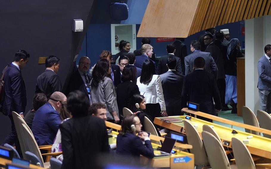 Delegates leave the General Assembly as Israel Prime Minister Benjamin Netanyahu addresses the 79th session of the United Nations General Assembly.