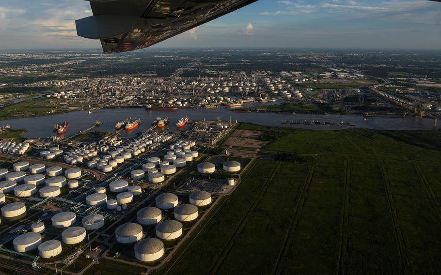 A Coast Guard Air Station Corpus Christi HC-144 Ocean Sentry air crew conducts fly-overs in Texas after Hurricane Beryl, July 8, 2024. 