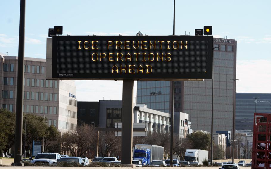 A road sign reads “Ice prevention operations ahead.”