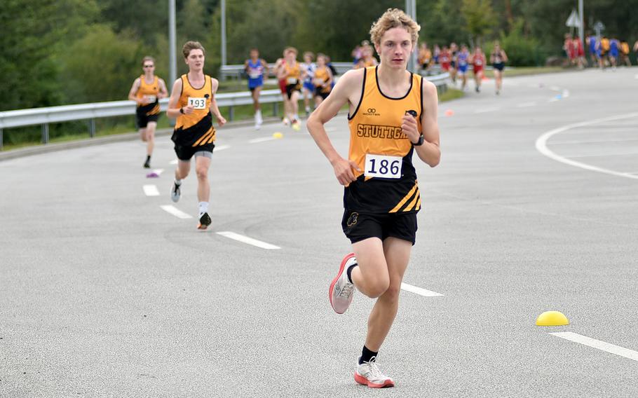 Stuttgart's Jack Balfrey-Boyd runs during a cross country meet on Sept. 14, 2024, at Ramstein High School on Ramstein Air Base, Germany.