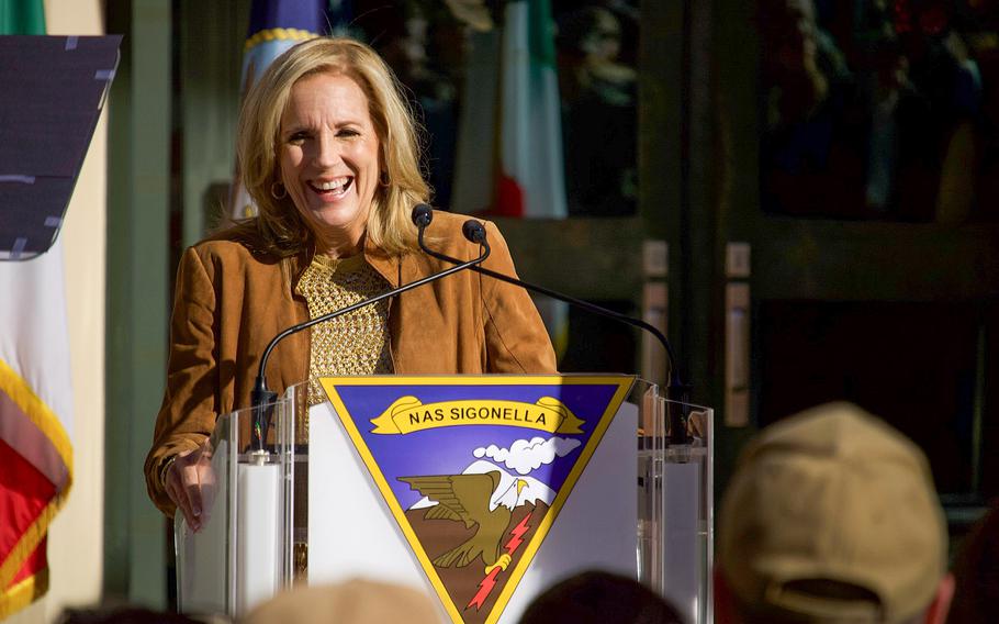 First lady Jill Biden visits Naval Air Station Sigonella in Sicily