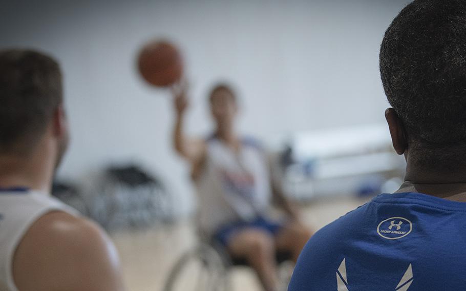 Wheelchair basketball athletes are seen in Ramstein, Germany.