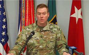 Maj. Gen. Christopher Beck, commander of the Maneuver Support Center of Excellence and Fort Leonard Wood, speaks at a news conference Thursday, Oct. 24, 2024.