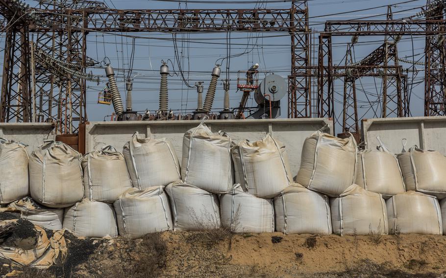 Damage to a Ukrainian thermal power plant by a Russian missile strike seen on April 2. 