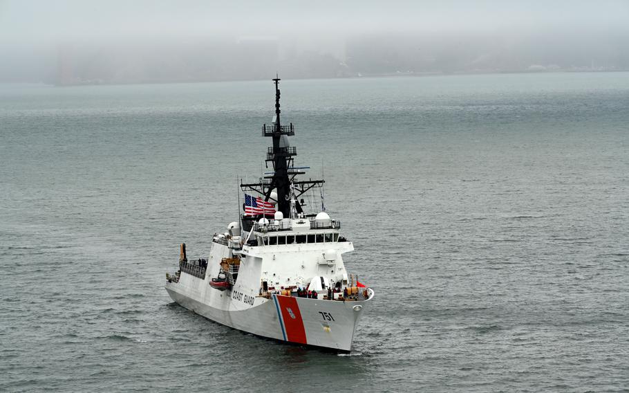 U.S. Coast Guard Cutter Waesche transits San Francisco Bay en route to Base Alameda, Calif., on Aug. 11, 2024, following a 120-day Indo-Pacific patrol. 