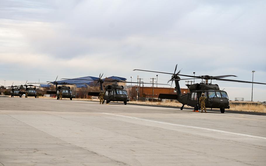 UH-60 Black Hawk helicopters on the flight line