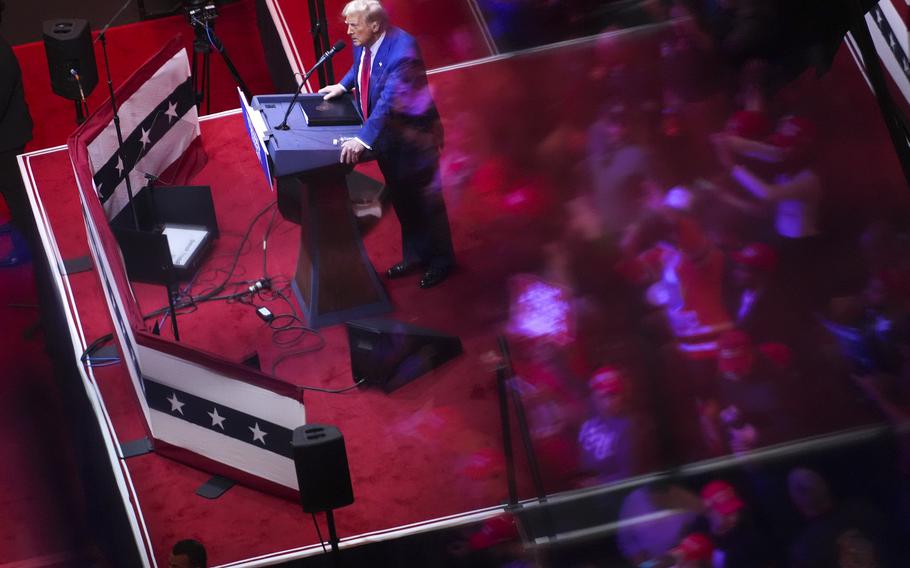 Then-Republican presidential nominee Donald Trump holds a rally at Madison Square Garden in New York on Oct. 27. 