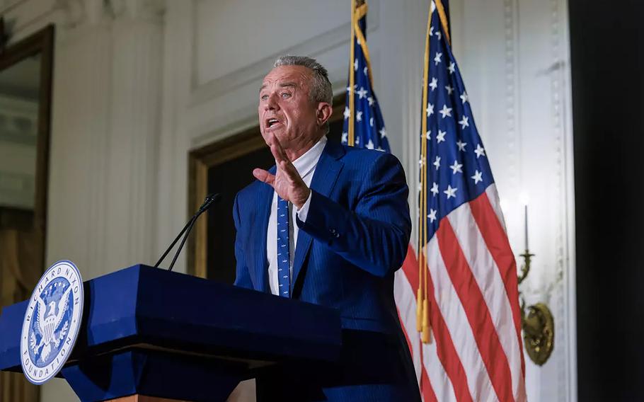 Presidential candidate Robert F. Kennedy Jr. speaks at the Nixon Library on June 12., 2024 