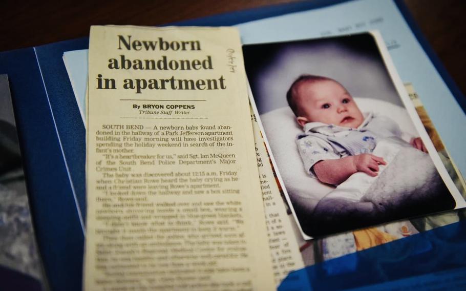 A South Bend Police Department file from 2000 contained photos and news stories from the week that Matthew Hegedus-Stewart was abandoned. 