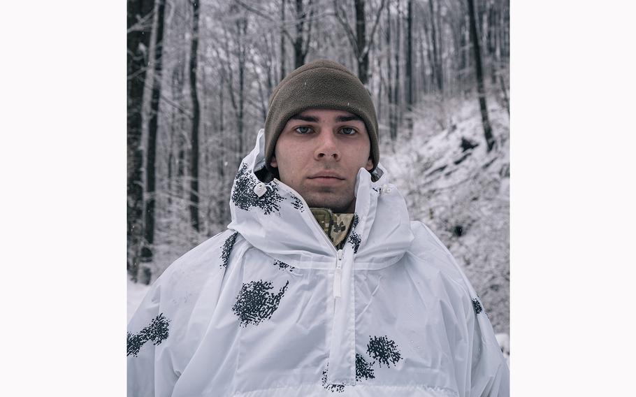 Lt. Ilya Skvortsov, 23, a member of the Mukachevo border detachment, is pictured on patrol near Veliatyno on Nov. 29. Some Ukrainian men have gone to great lengths to leave the country to avoid fighting in the war. 