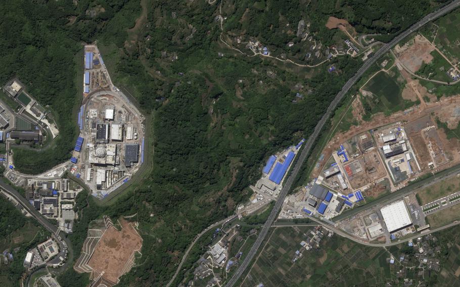 A satellite view of a power plant.