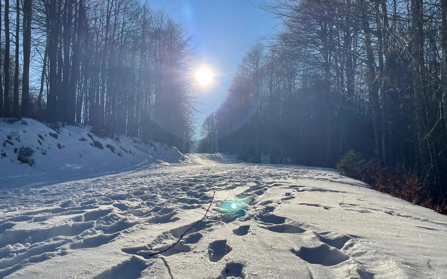 Footsteps show the usage of one of the mountain paths in Piancavallo, Italy, on Dec. 31, 2024. 