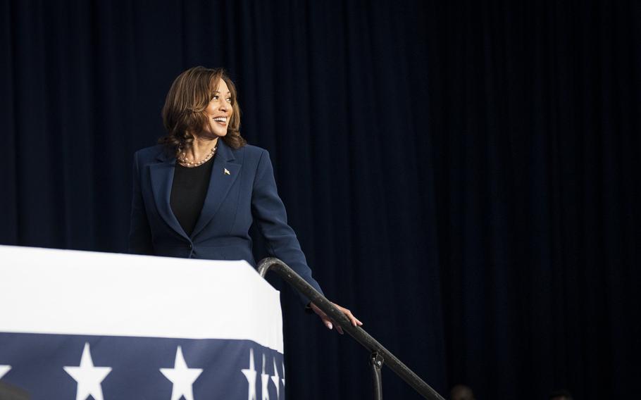 Vice President Kamala Harris speaks at a campaign event on July 23, 2024, at West Allis Central High School in Wisconsin. 