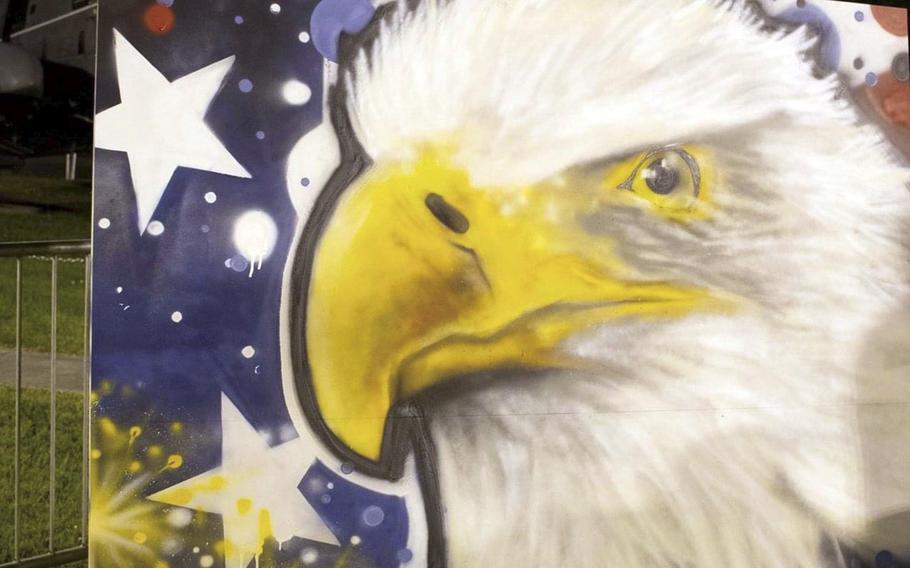 A painting of a close-up view of an eagle.