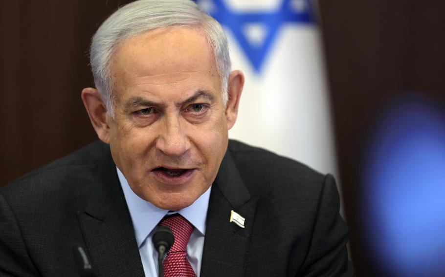 Israeli Prime Minister Benjamin Netanyahu attends a weekly cabinet meeting at the prime minister’s office in Jerusalem on March 19, 2023.  Israel’s antisemitism envoy said Sunday that she was fired by Netanyahu’s government, citing her criticism of its planned judicial overhaul as a possible cause.