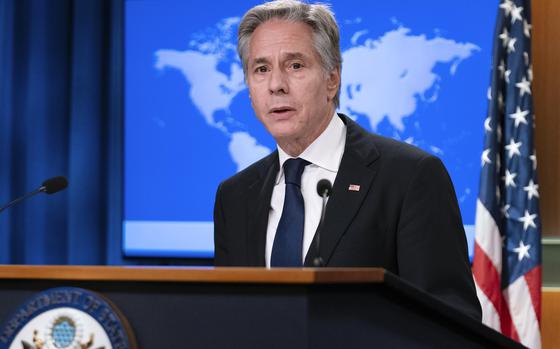 FILE - Secretary of State Antony Blinken speaks during a news conference about Russia's election interference at the Department of State in Washington, Sept. 13, 2024. (AP Photo/Jose Luis Magana, File)