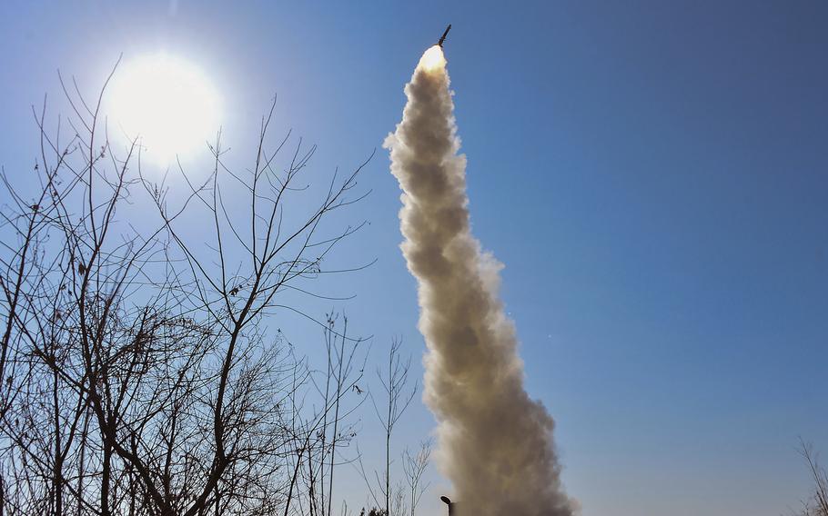 A photo provided by the North Korean government shows what it says was a test firing of a new anti-air missile on Feb. 2, 2024.