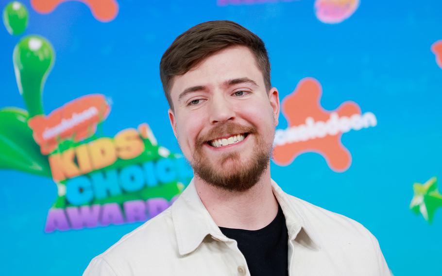 In this photo from March 4, 2023, US YouTube personality Jimmy Donaldson, better known as MrBeast, arrives for the 36th Annual Nickelodeon Kids' Choice Awards at the Microsoft Theater in Los Angeles, California. (Michael Tran/TNS)