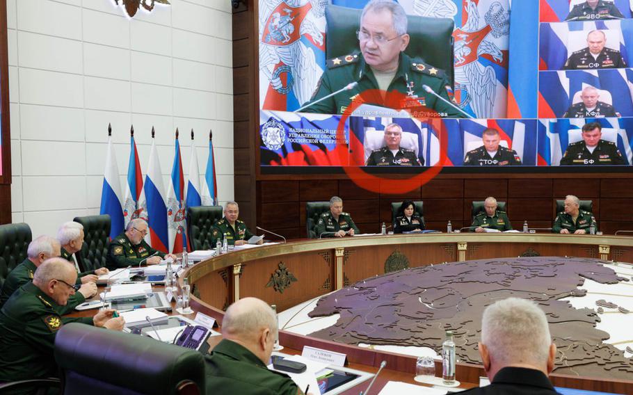 Russia’s Defense Ministry on Tuesday released footage that appeared to show Adm. Viktor Sokolov alive, attending by video link a meeting chaired by Defense Minister Sergei Shoigu.