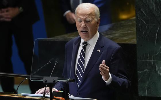 Joe Biden addresses the United Nations General Assembly on Sept. 24, 2024, at UN headquarters.