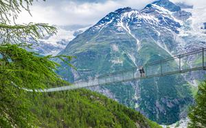 Randa suspension bridge near Zermatt; Charles Kuonen Suspension Bridge, the world's longest for pedestrians