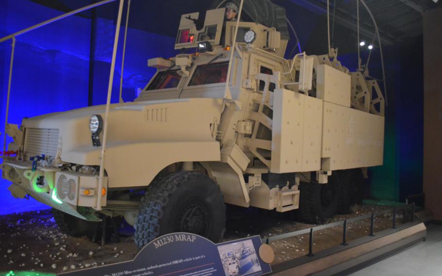 A Mine-Resistant Ambush Protection vehicle on display at the National Mounted Warrior Museum at Fort Cavazos, Texas. 