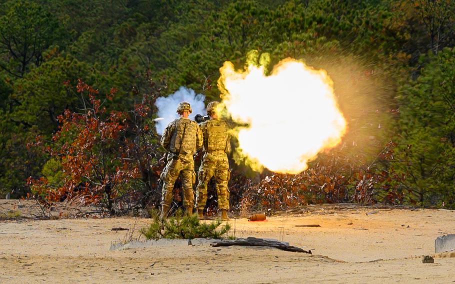 Soldiers fire the M136 AT4 on Joint Base McGuire-Dix-Lakehurst, N.J., on Nov. 17, 2023. The AT4 is a 84mm, disposable, shoulder-fired recoilless unguided anti-tank weapon. 