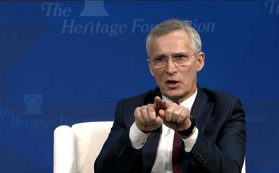 NATO Secretary-General Jens Stoltenberg speaks at the Heritage Foundation, a conservative think tank, in Washington D.C., Jan. 31, 2024.