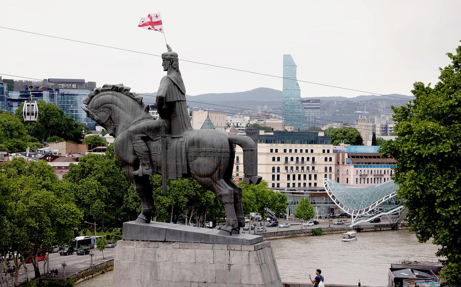 A monument to King Vakhtang Gorgasali overlooking Tbilisi, Georgia