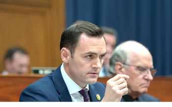 Rep. Mike Gallagher, R-Wis., addresses Secretary of Defense Lloyd Austin during a hearing on Capitol Hill in Washington, D.C., on Feb. 29, 2024. Gallagher, a Marine veteran, was on Tuesday, May 21, sanctioned by China, which accused him of interfering in China’s internal affairs and harming Chinese sovereignty.
