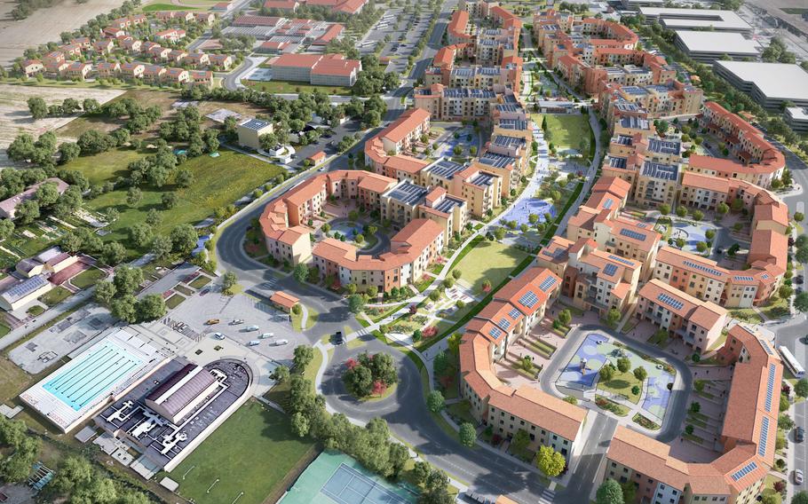 An artist’s rendering shows the completed $500 million housing project in Vicenza