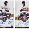 Topps’ rookie debut patch autograph cards with the Houston Astros’ Joey Loperfido, left, and Pittsburgh Pirates’ Paul Skenes.