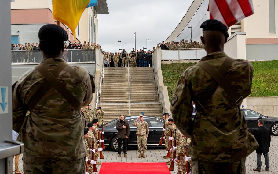 Gen. Christopher Cavoli, head of U.S. European Command and NATO’s supreme allied commander, meets with Ukrainian President Volodymyr Zelenskyy in Wiesbaden, Germany.