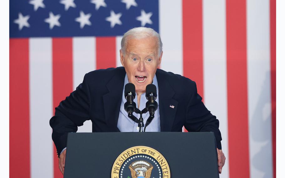 President Joe Biden speaks at a rally in Madison, Wis., on Friday, July 5, 2024.