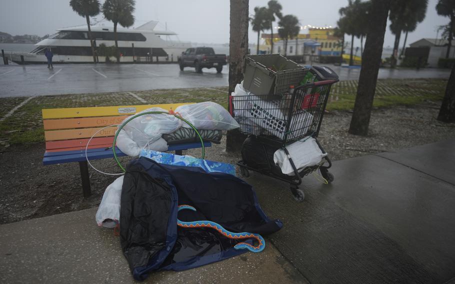 Personal items sit abandoned on the side of a road on Deadman Key, in South Pasadena, Fla., Wednesday, Oct. 9, 2024.