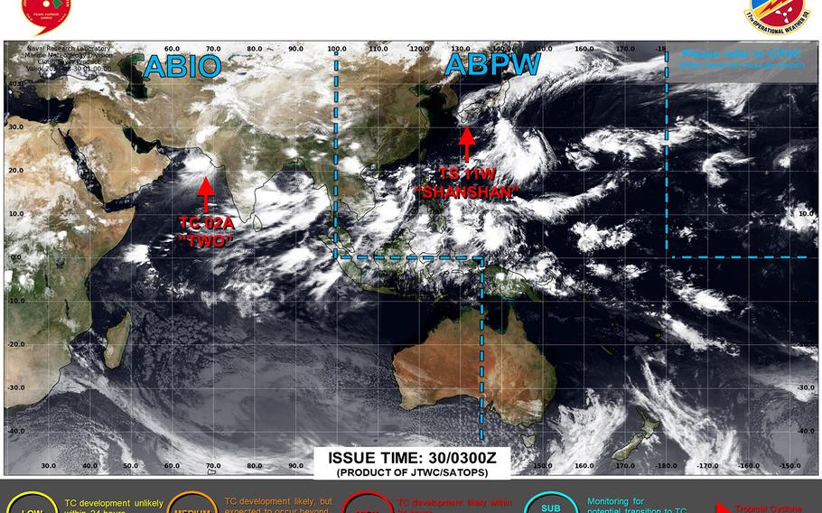 Iwakuni sets TCCOR Storm Watch as Tropical Storm Shanshan continues heading away from the air station. 