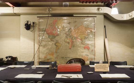 The Cabinet room at the Churchill War Rooms in London provided seating for the heads of the British army, navy and air force as well as others reporting to Prime Minister Winston Churchill.

