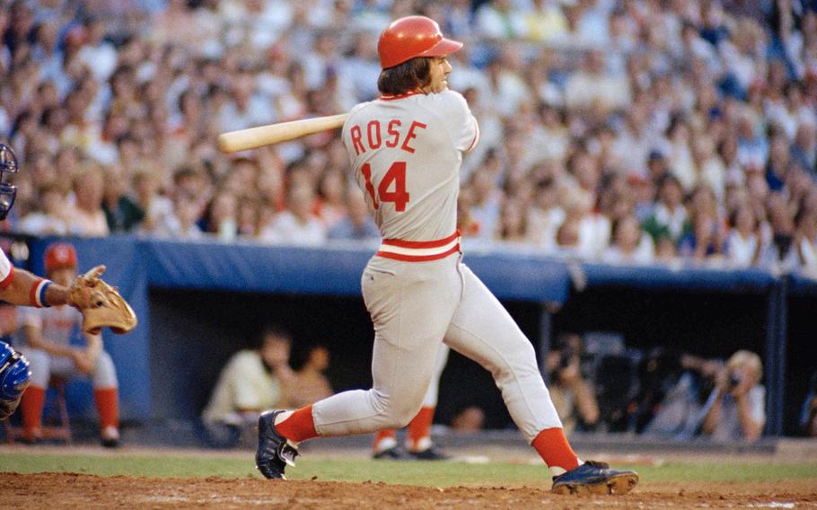 Pete Rose in action against the Braves in Atlanta on Aug. 2, 1978.