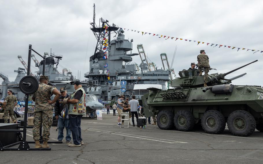 U.S. Marines discuss equipment and capabilities with citizens during Los Angeles Fleet Week in San Pedro, Calif., May 26, 2023. 
