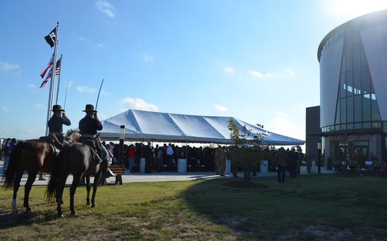 Troopers from the 1st Cavalry Division Horse Cavalry Detachment at the National Mounted Warrior Museum at Fort Cavazos, Texas