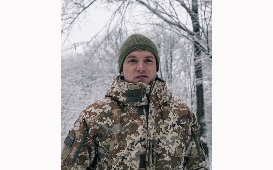 Capt. Maksym Boichuk, 26, head of a unit of the Mukachevo border detachment, patrols the Romanian border near Veliatyno on Nov. 29, 2023.