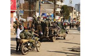 FILE - M23 rebels enter the centre of east Congo's second-largest city, Bukavu, and take control of the South Kivu province administrative office, Sunday, Feb. 16, 2025. (AP Photo/Janvier Barhahiga, file)