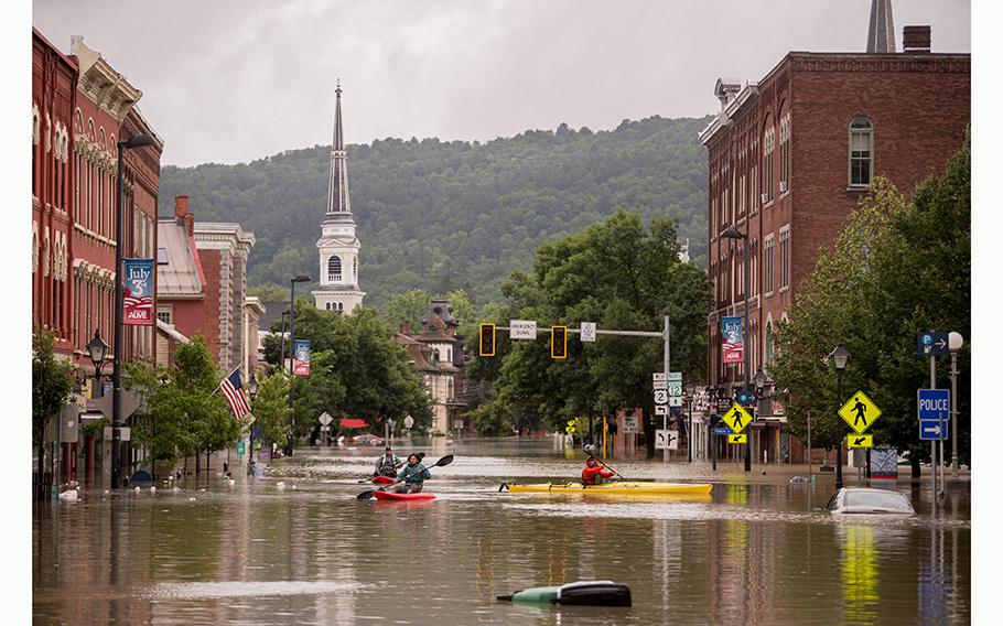 Flooding in downtown Montpelier, Vt., on July 11, 2023.