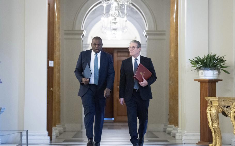 British Prime Minister Keir Starmer (right) and Foreign Secretary David Lammy at the British Ambassador's residence in Washington, Friday, September 13, 2024, before a meeting with U.S. President Joe Biden. 