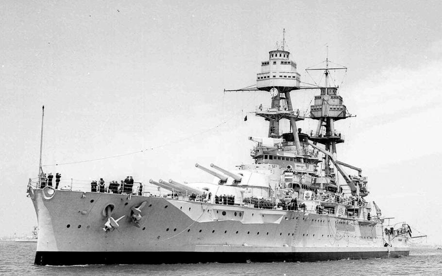 The USS Oklahoma in April 1938. 