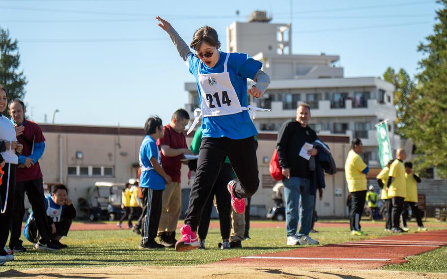 An athlete jumping.