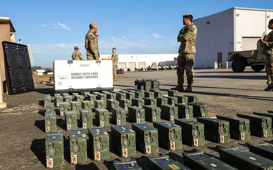 Soldiers with the 1st Ranger Battalion, 3rd Infantry Division, inspect their radios during the Rapid Removal of Excess Program at Fort Stewart, Ga., in November 2023. The Army is moving into a new era and by getting rid of excess equipment, the service is creating space for more modernized weapons, according to Gen. Randy George, the service chief of staff.