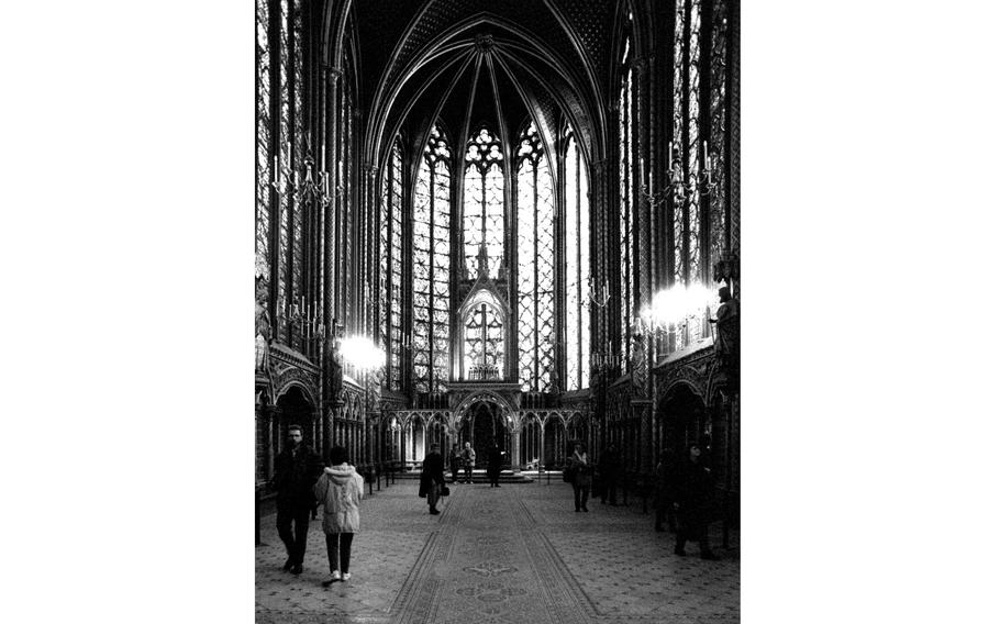 Inside the Sainte-Chapelle, a small medieval chapel