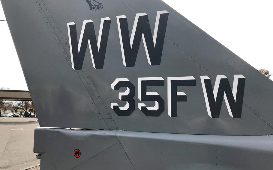 A close-up of the 35th Fighter Wing plane.